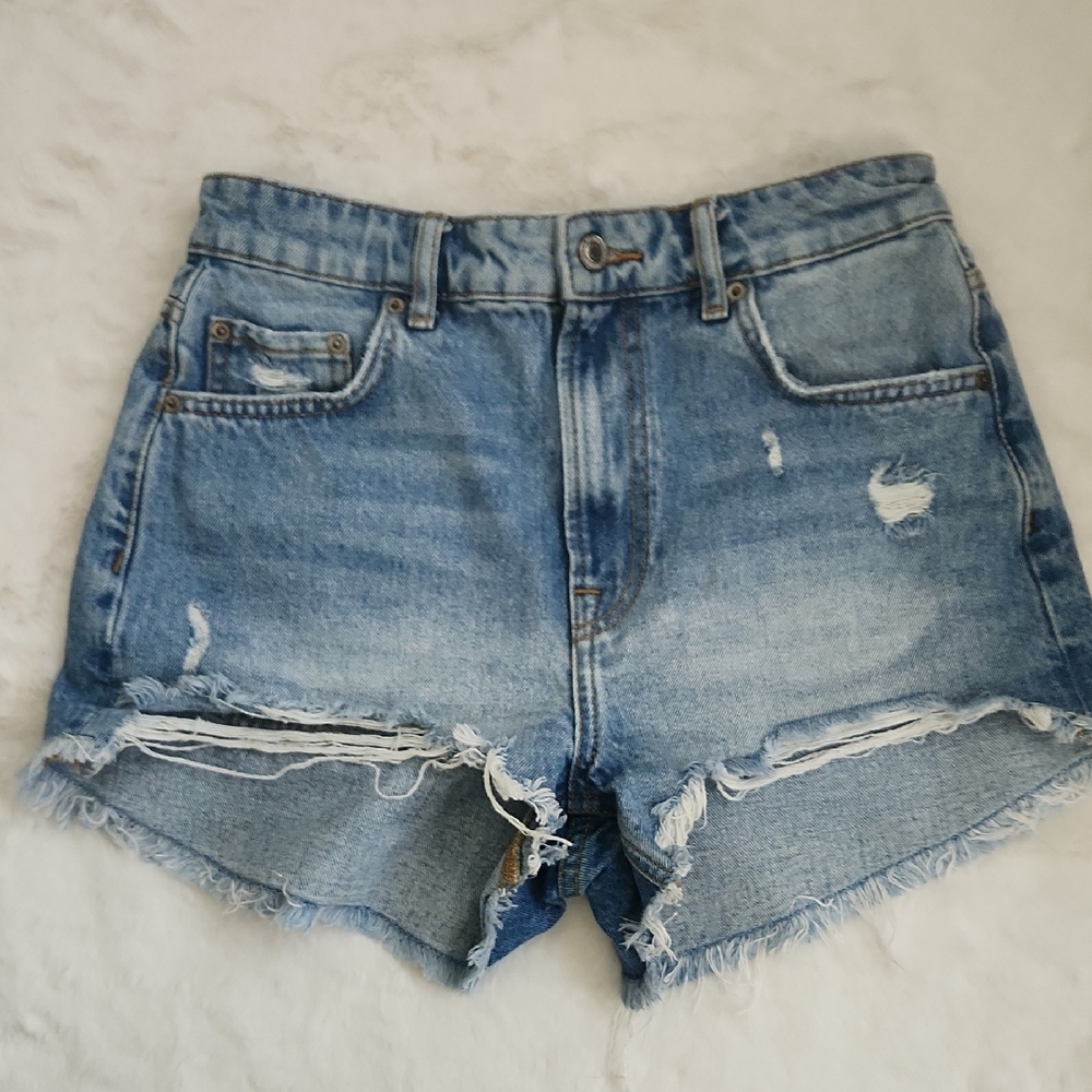 Zara Blue Distressed Jean Shorts
